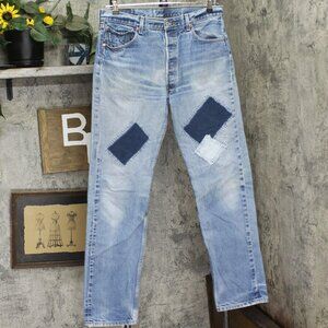 Levis Womens Upcycle Baggy Straight Leg 501 Button Fly Jeans Light Blue XL